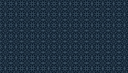 Arabic pattern seamless background. Geometric Muslim ornament dark blue backdrop. Vector illustration of Islamic texture.