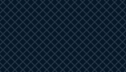 Arabic pattern seamless background. Geometric Muslim ornament dark blue backdrop. Vector illustration of Islamic texture.