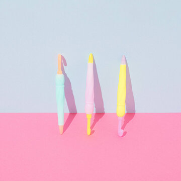 Edible marshmallow umbrelas decoration.Soft shades and pastel nuance