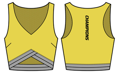 Women Sports bra top active sports Jersey design flat sketch fashion Illustration suitable for girls and Ladies, Vest for Swim, yoga, gym, running and sports activity - obrazy, fototapety, plakaty