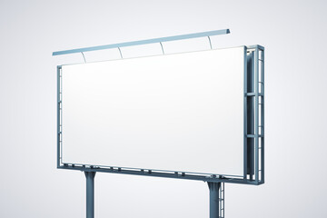 Blank white billboard isolated on light background, perspective view. Mock up, 3D Rendering