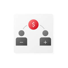 Vector flat isolated icon, money exchange between people, sales manager.
