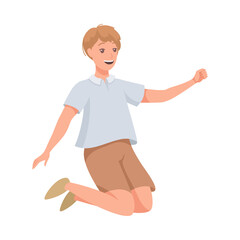 Happy Man Character Jumping with Raised Hands Vector Illustration