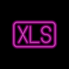 XLS simple icon vector. Flat design. Purple neon style on black background.ai