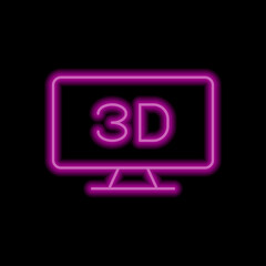 3D, TV simple icon vector. Flat design. Purple neon style on black background.ai