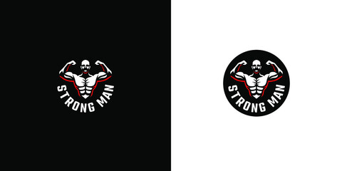 Strong Man logo. Vector emblem for fitness club or bodybuilder