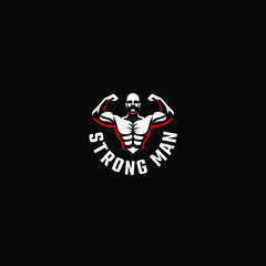 Strong Man logo. Vector emblem for fitness club or bodybuilder