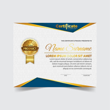 Award template certificate, gold color and gradient. Contains a modern certificate with a gold badge
