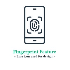 Vector touch fingerprint icon on mobile security device isolated on white background.  Fingerprint scanner symbol for web and mobile apps.