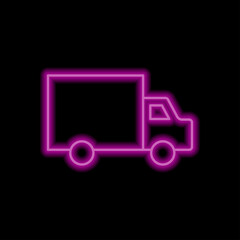 Delivery simple icon vector. Flat design. Purple neon style on black background.ai