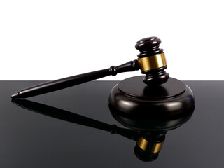 Reflection of a wooden law gavel. Law concept.