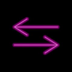 Exchange simple icon vector. Flat design. Purple neon style on black background.ai