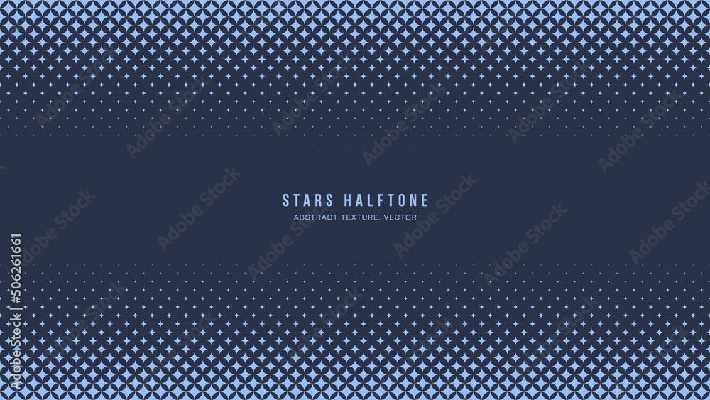 Poster stars halftone geometric pattern vector horizontal border blue abstract background. checkered faded 