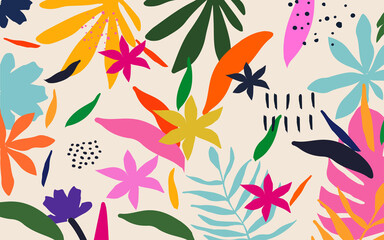 Colorful organic shapes doodle collection. Cute botanical shapes, random childish doodle cutouts of tropical leaves and flowers, decorative abstract art vector illustration	