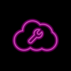 Repair, cloud simple icon vector. Flat design. Purple neon style on black background.ai