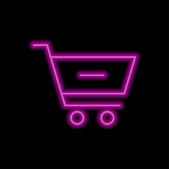 Shopping cart, minus simple icon vector. Flat design. Purple neon style on black background.ai
