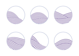 lilac set of abstract wavy fields in the circle  vector background 