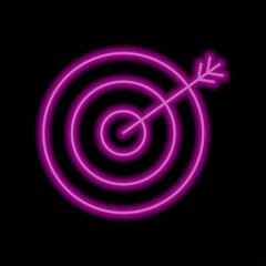 Target simple icon vector. Flat design. Purple neon style on black background.ai