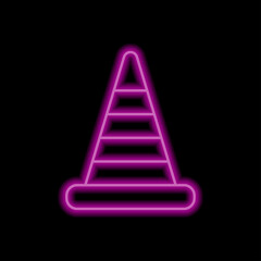 Traffic cone simple icon vector. Flat design. Purple neon style on black background.ai
