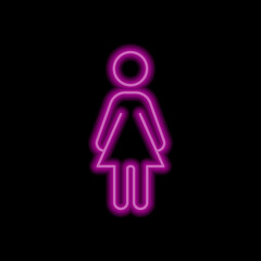 Woman simple icon vector. Flat design. Purple neon style on black background.ai