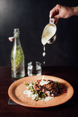 fried meat with sauce