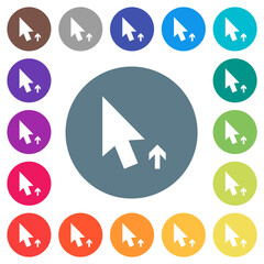 Arrow cursor up solid flat white icons on round color backgrounds