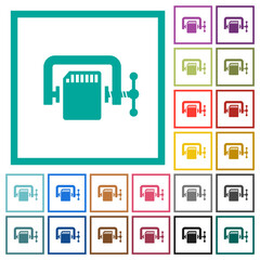 SD memory card compress solid flat color icons with quadrant frames