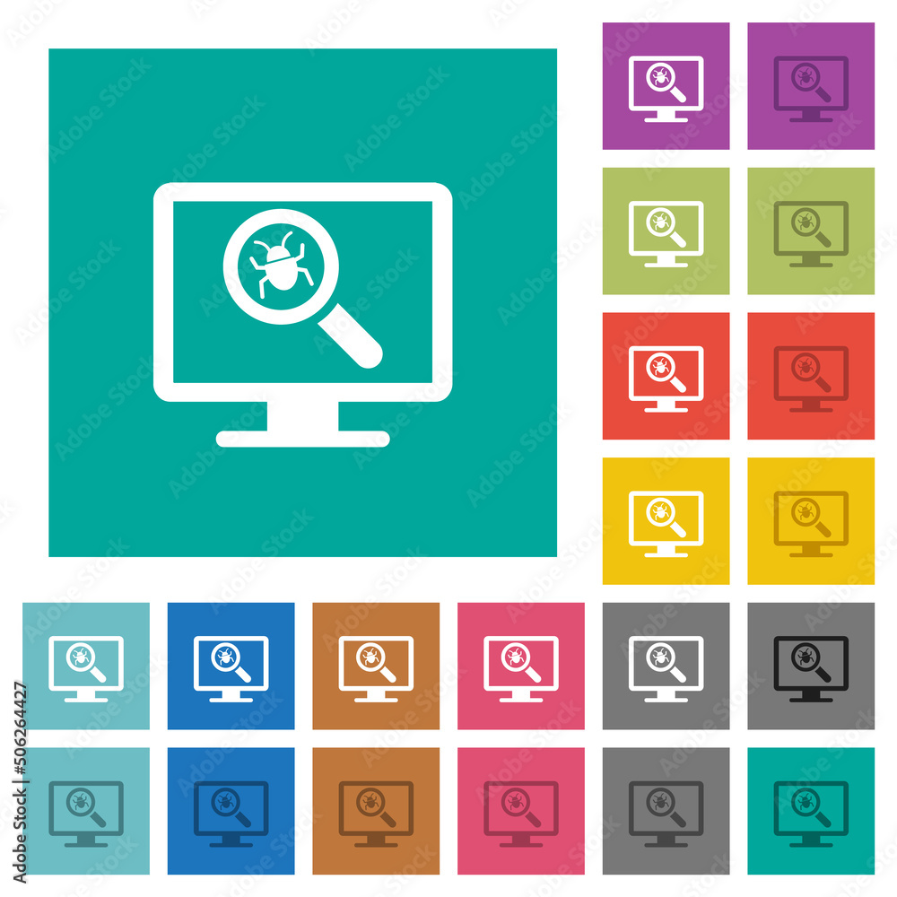 Poster virus scanning on computer square flat multi colored icons