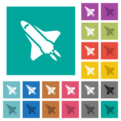 Space shuttle with propulsion square flat multi colored icons