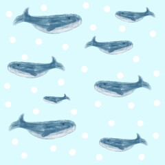 Cute beautiful whales. Easy illustration with whales. Cute background and template with whales