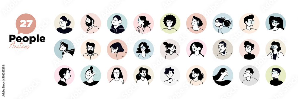 Poster people avatars. set of modern design avatar icons. vector illustrations for social media and network