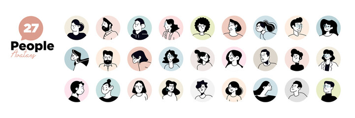 People avatars. Set of modern design avatar icons. Vector illustrations for social media and networking, user profile, website and app design and development. - obrazy, fototapety, plakaty