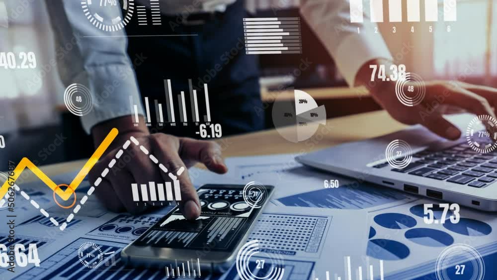 Poster conceptual business dashboard for financial data analysis . 3d render computer graphic .