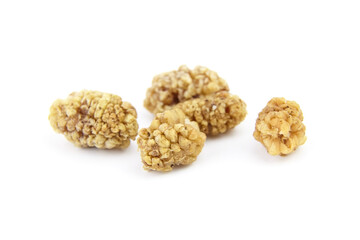 Mulberry dry berries morus alba isolated on white