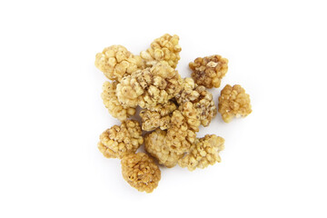 Mulberry dry berries morus alba isolated on white