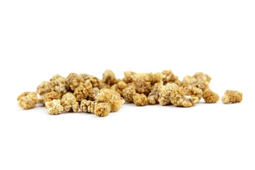 Mulberry dry berries morus alba isolated on white