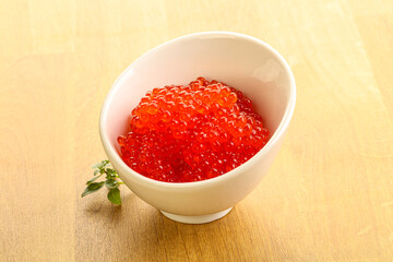 Red caviar in the bowl