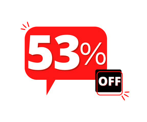 53% off sale, with red 3D speech bubble design discount