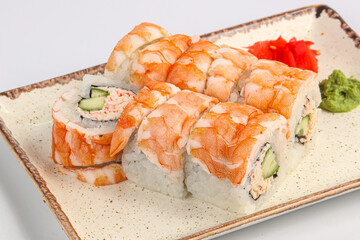 Japanese roll with prawn and cucumber