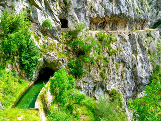 The route of the Cares Canyon, in the Picos de Europa National Park, between Asturias and Leon...