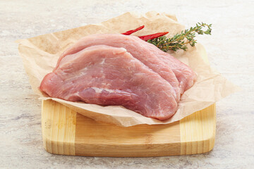 Raw pork schnitzel for roast