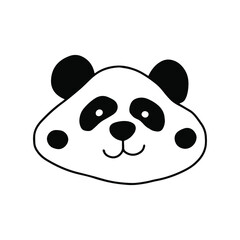 Cute smiling panda. Hand drawn bear character. Black outline. Funny animal face isolated on white background. Vector illustration. Doodle 
