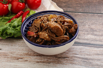 Udon soba with pork and vegetables
