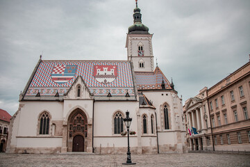 Fototapeta na wymiar The St. Mark's Church in Zagreb, the capital of Croatia.