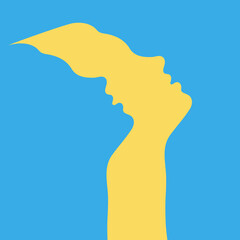 Ukrainian woman face outline. Abstract yellow blue person silhouette