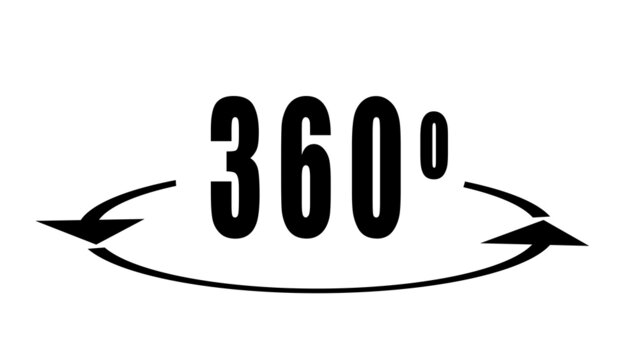 360 Degrees Animated Sign. Angle 360 Degree. Virtual Reality. Panorama.	