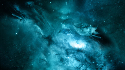 Open space. Outer space gas clouds. Cosmos neutral background. Bright stars.