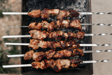 hot kebab strung on skewers