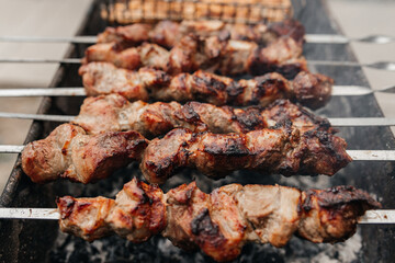 hot kebab strung on skewers