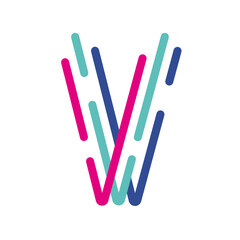 Abstract Letter V Line Colorful linear logotype. modern letter lines with new pop art colors. Font alphabet template. Logo set thin line clean style.